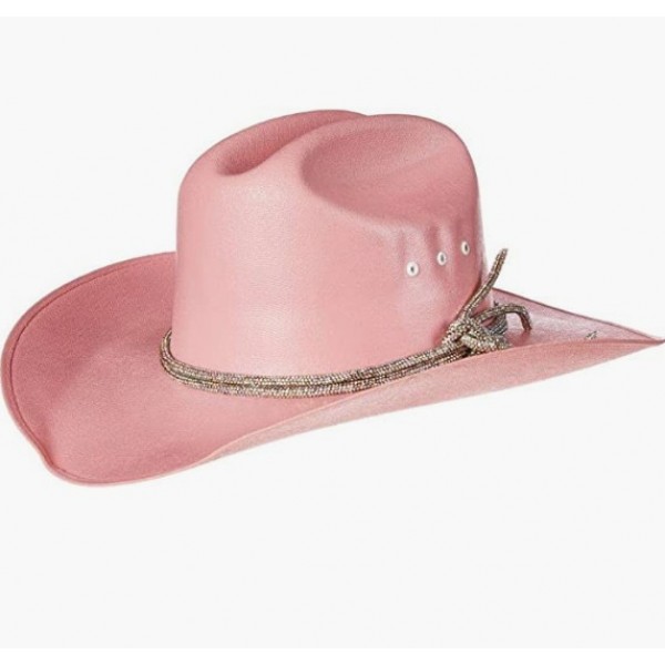 Pink Womens Western Cowboy Canvas Hat with Bling Rhinestone Ropes Pink Womens Western Cowboy Canvas Hat with Bling Rhinestone Ropes