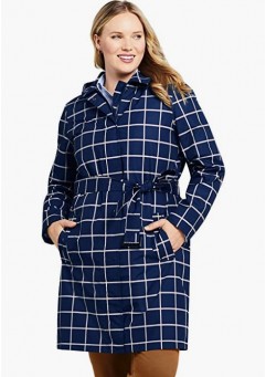 Deep Sea Windowpane Women's Hooded Waterproof Long Raincoat